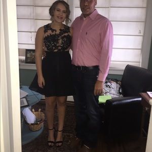 Black dress w/ floral decals sz 6